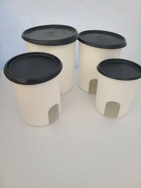 Tupperware Wite Canister Set with Black Lids - 4 Pieces